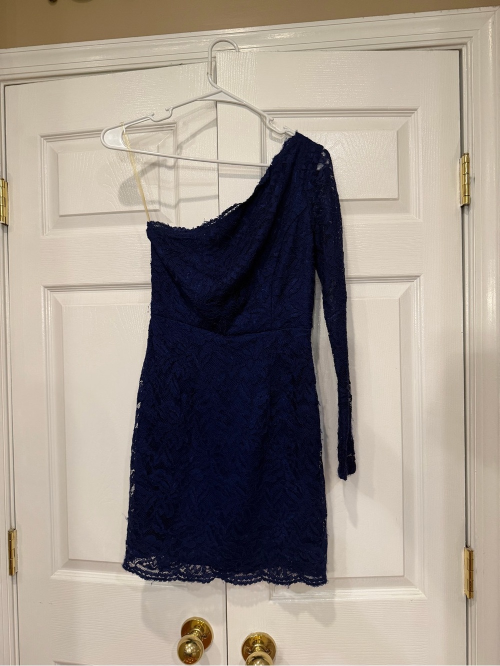 One-Shoulder Navy Lace Dress
